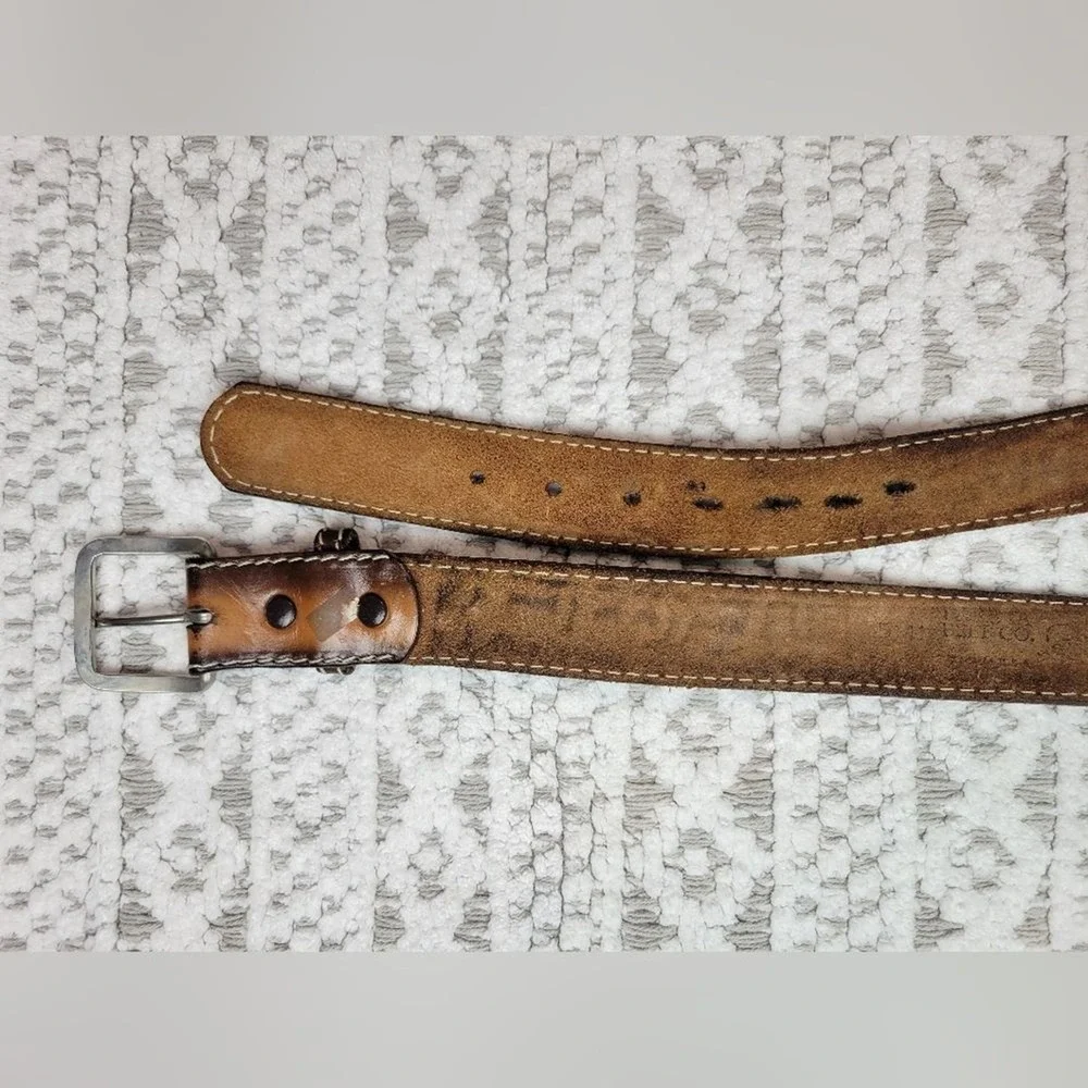 Belt Co Brown Tooled Leather Belt Men's Embellished Florid Western USA Size 38